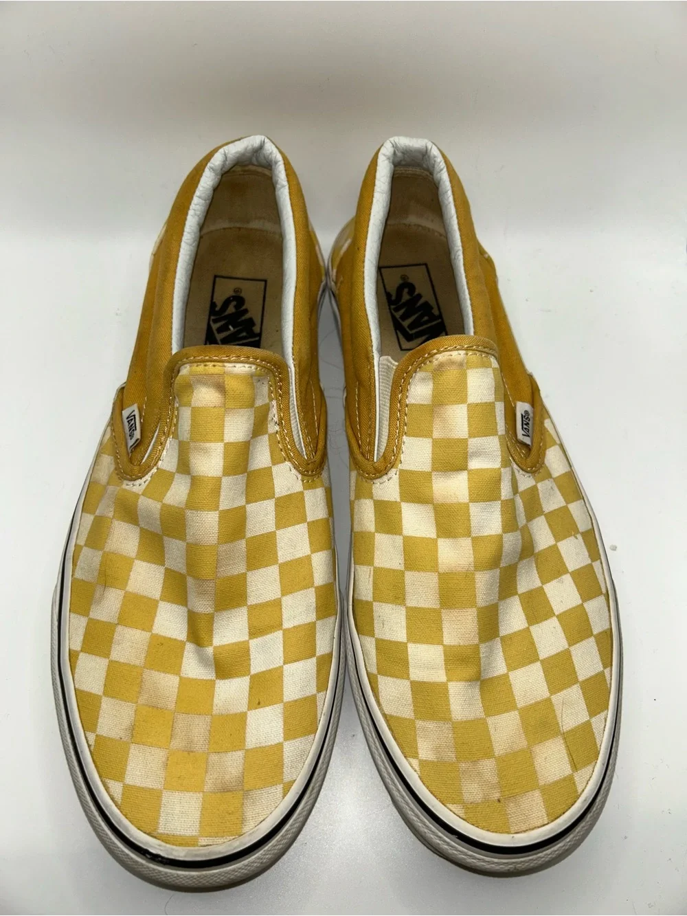 Vans yellow and white checkerboard slide ons M 9/W 10.5